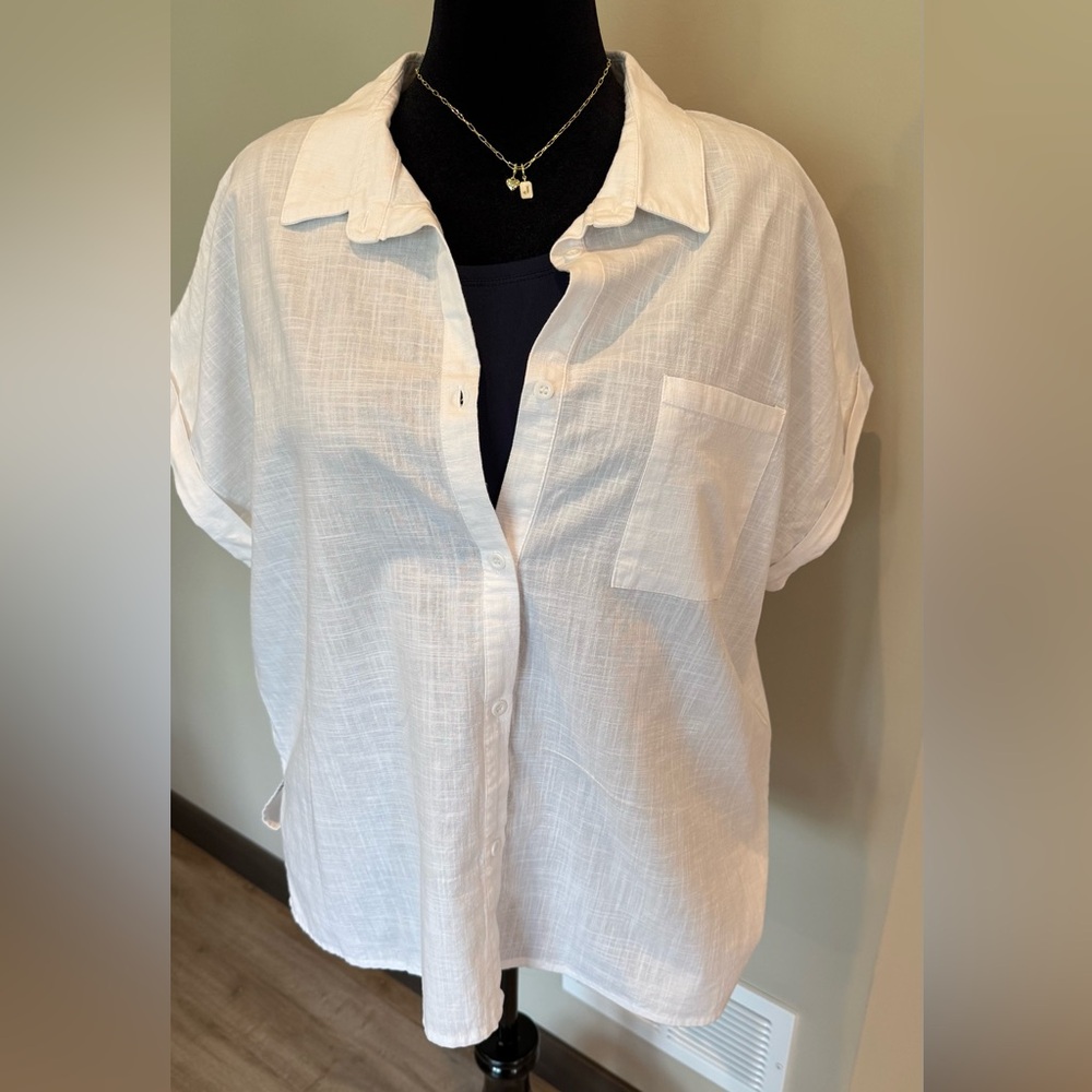 White Linen Button-Up Top